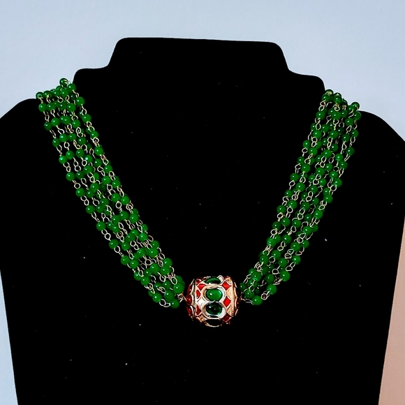 Multistrand Green Beads Necklace - Picture 2 of 5